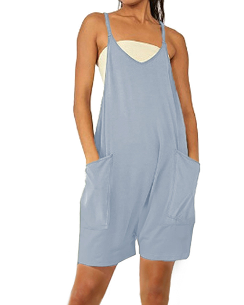 Women's Sleeveless Zip Pocket Romper Shorts Jumpsuit