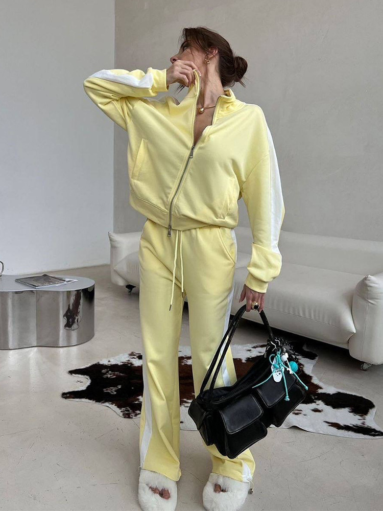 Women's Colorblock Zip Cardigan & Striped Tie Pants Set