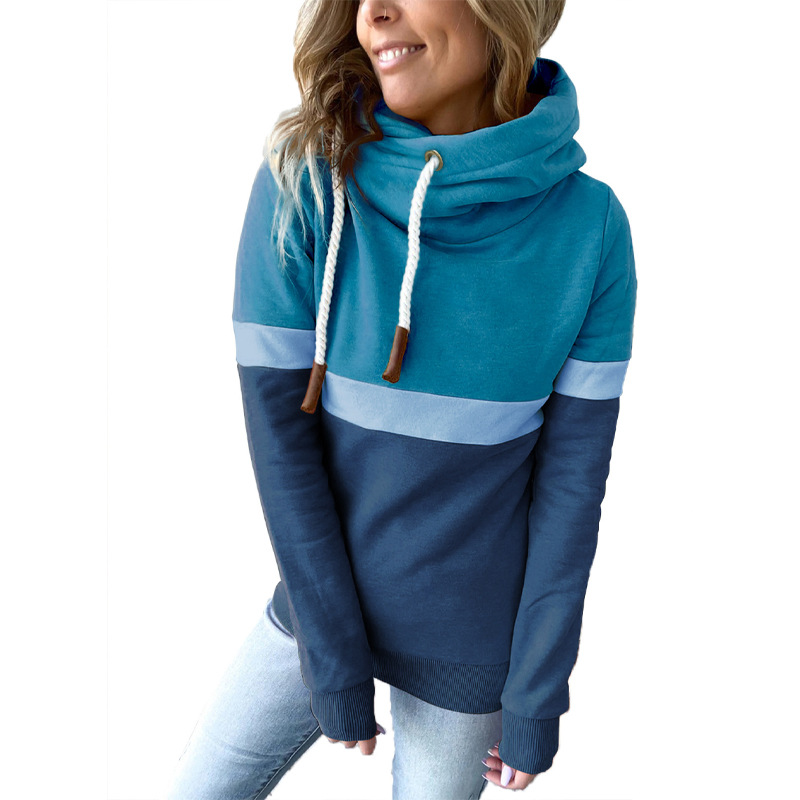 Women's Colorblock High Neck Hooded Sweatshirt
