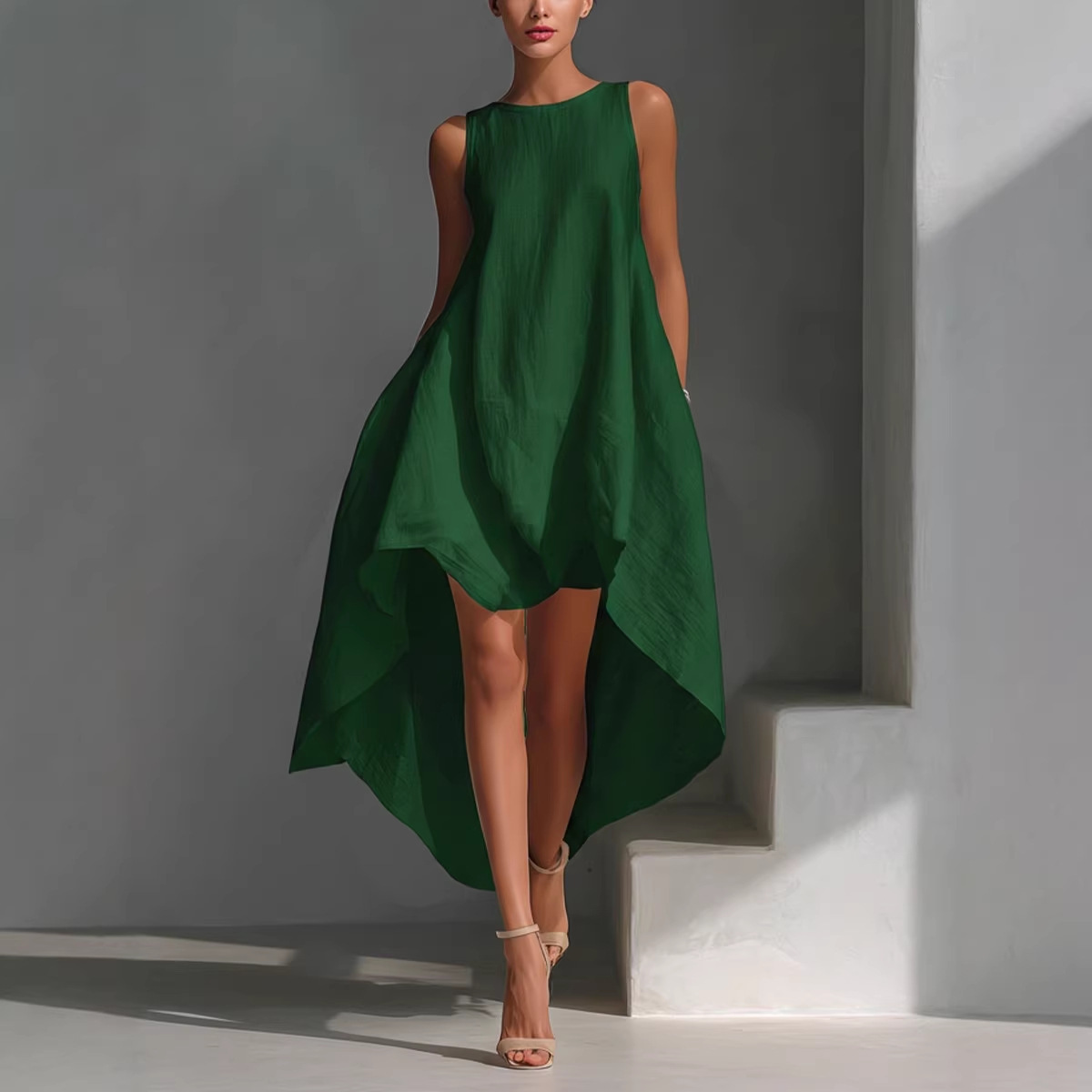 Sleeveless High-Low Asymmetrical Maxi Dress
