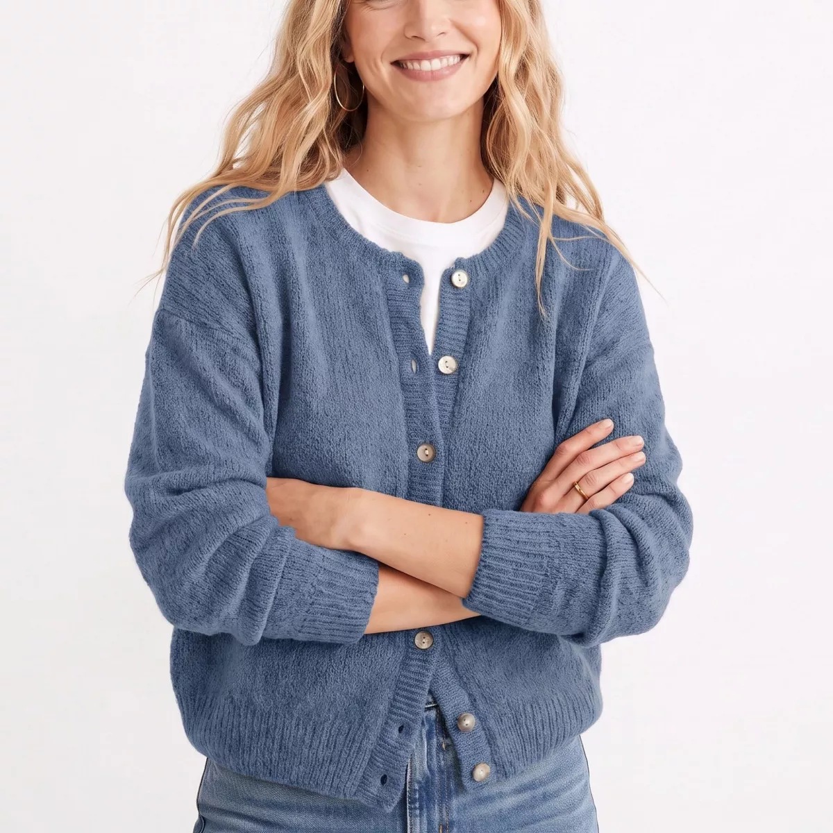 Women's Cropped Button-Up Knit Cardigan Sweater