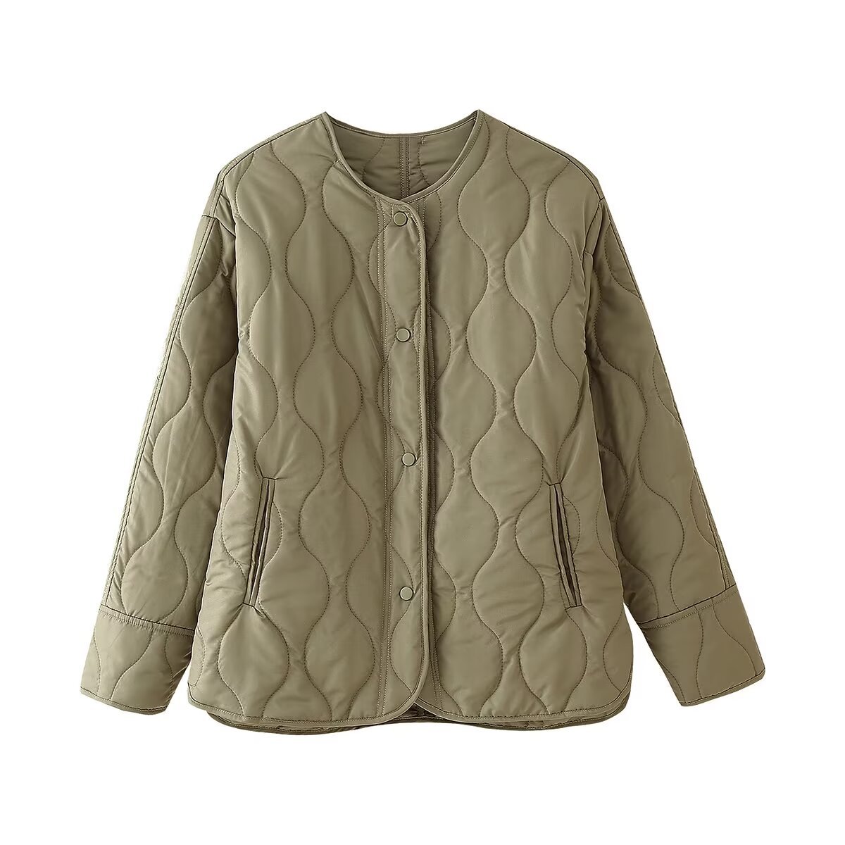 Women's Quilted Diamond Round Neck Loose Cotton Coat