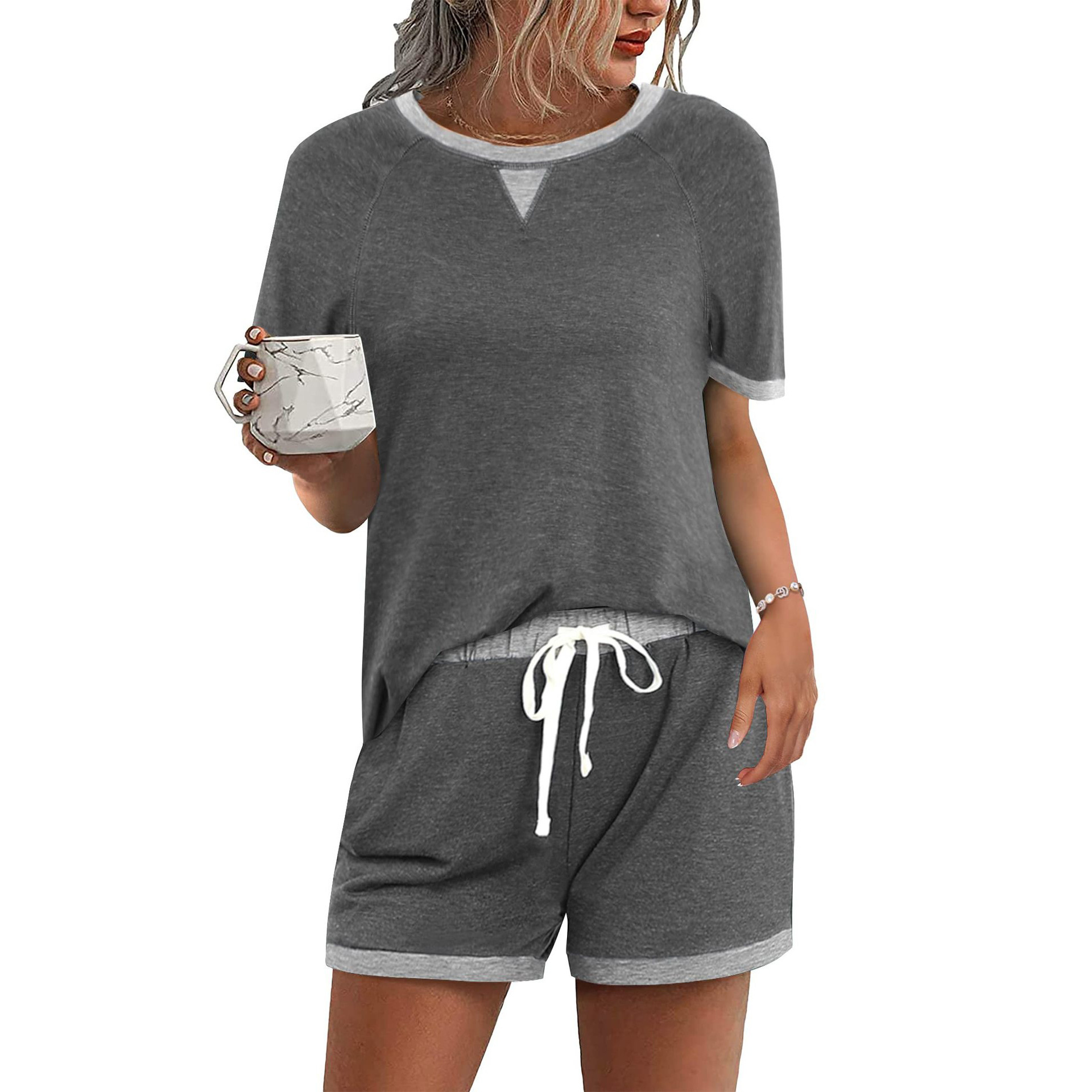 Women's Colorblock T-Shirt and Shorts Two-Piece Set