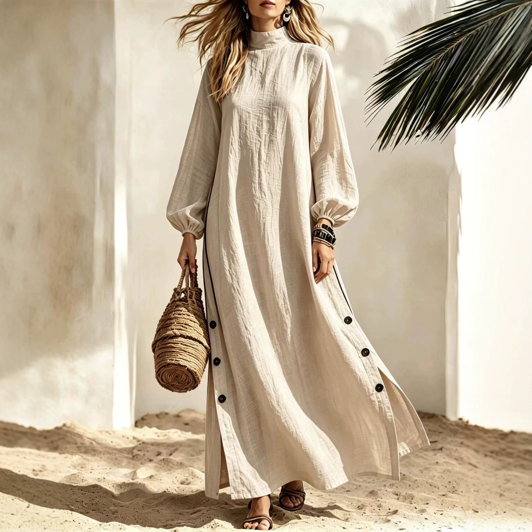 Women's Half-Turtleneck Long-Sleeve Loose Casual Dress