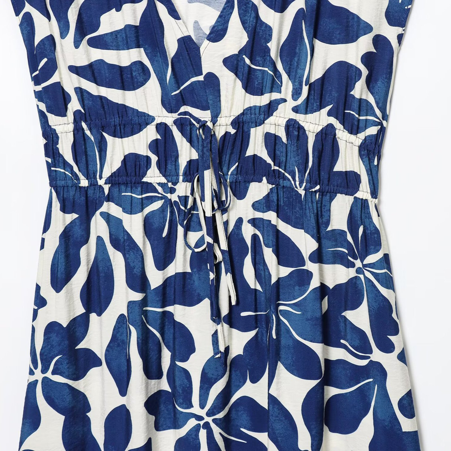 V-Neck Sleeveless Ruched Floral Print Midi Dress