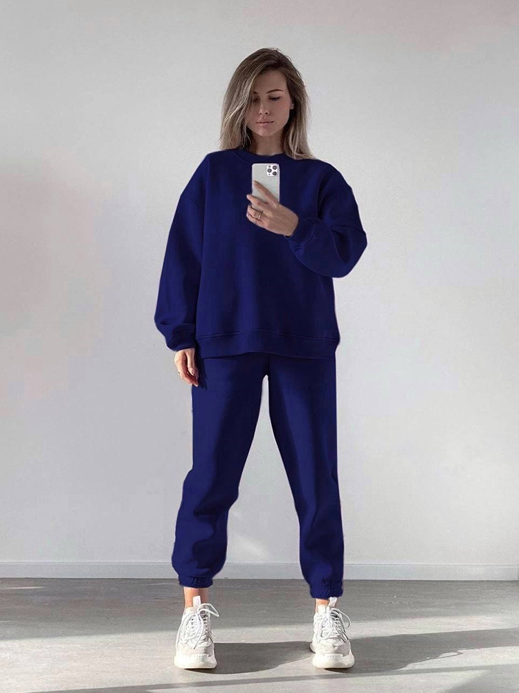 Women's Casual Two-Piece Set Long Sleeve Crewneck Sweatshirt and Pants