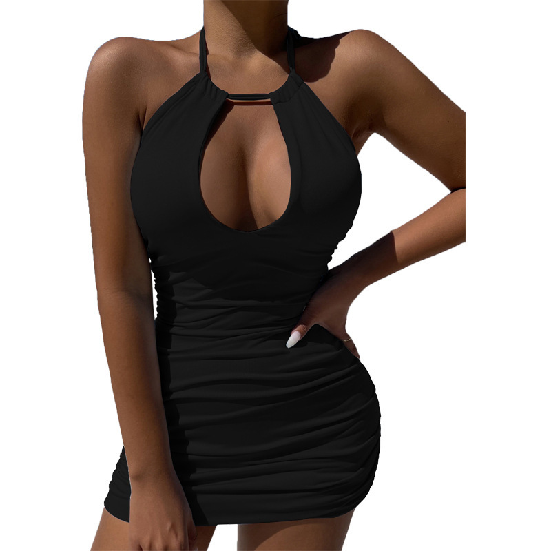 Women's Halter Tie-Back Cutout Ruched Bodycon Dress