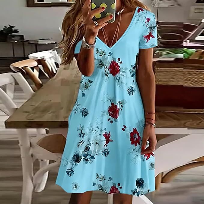 Women's Floral Rose Print Pleated Midi Dress