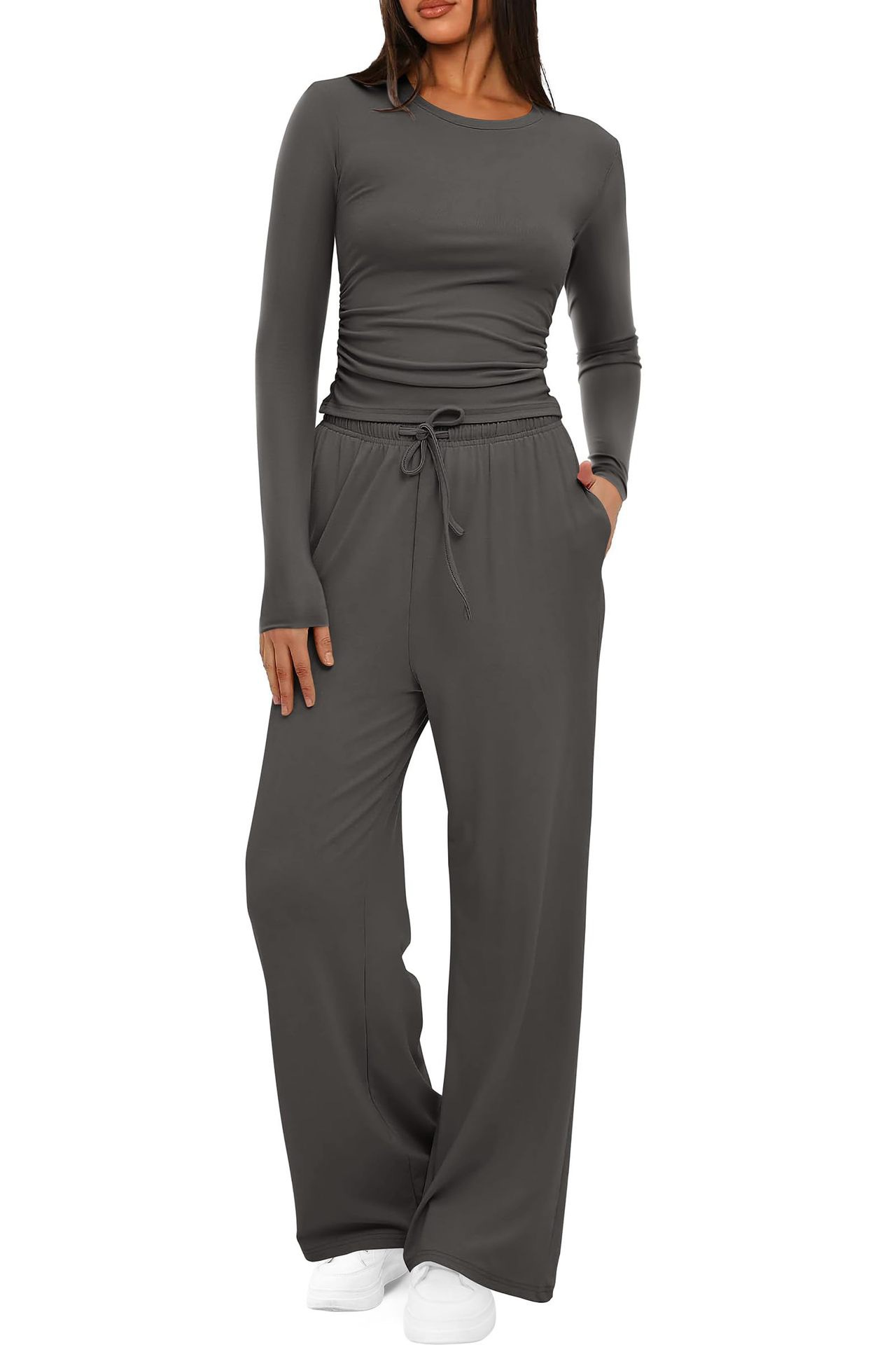 Women's Asymmetric Long Sleeve Wide Leg Pants Casual Set