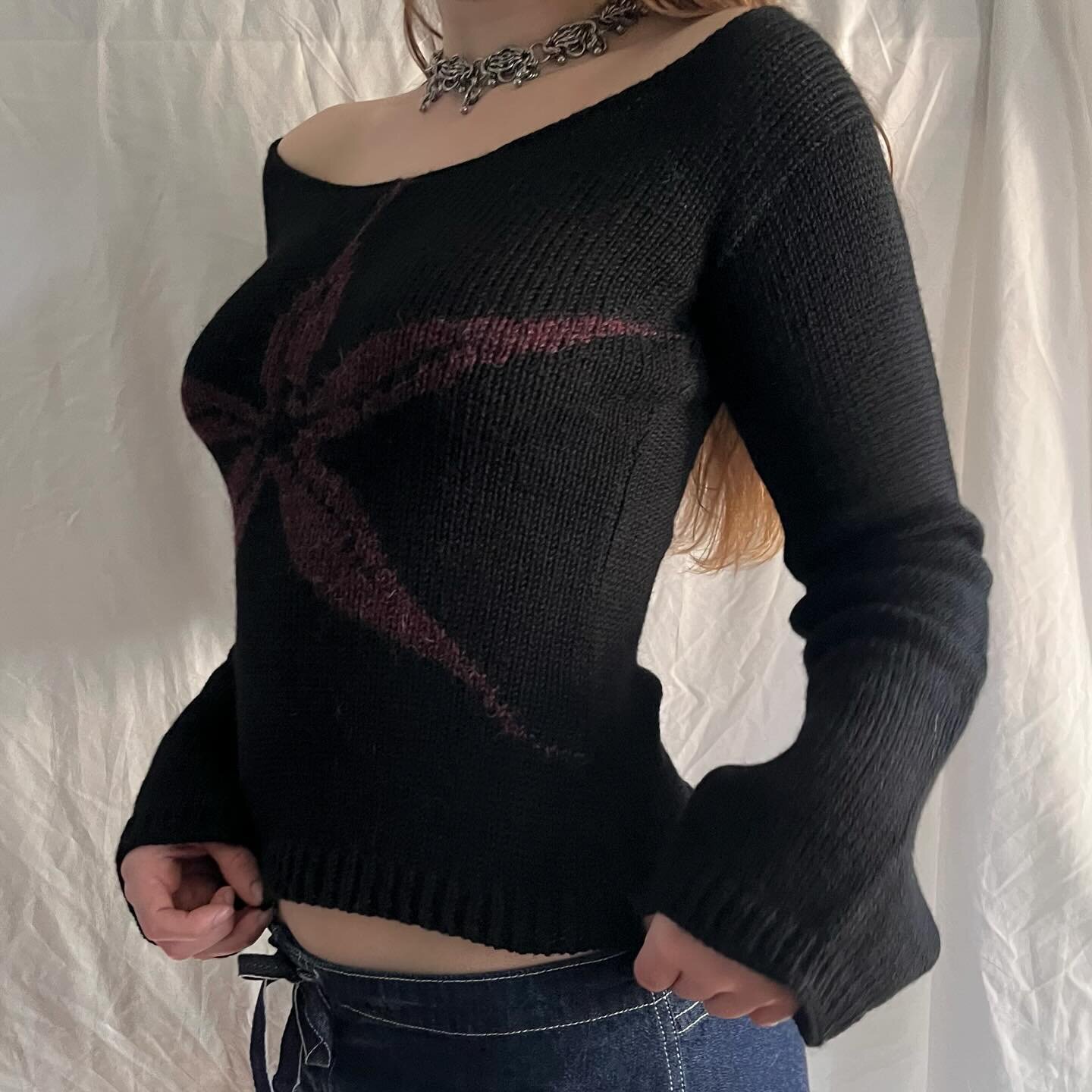 Dark Style Jacquard Crewneck Knit Top Long Sleeve Cropped Pullover