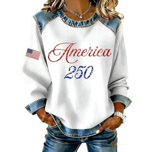 Women's Eagle American Flag Print Crewneck Sweatshirt
