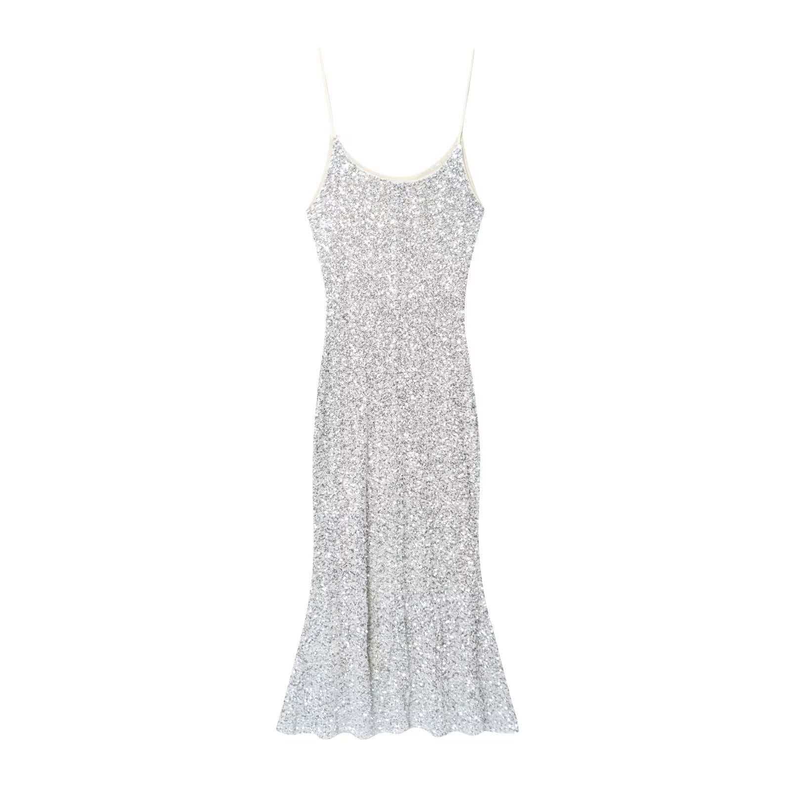 Sequin Cami Bodycon Midi Dress Sleeveless High Waist