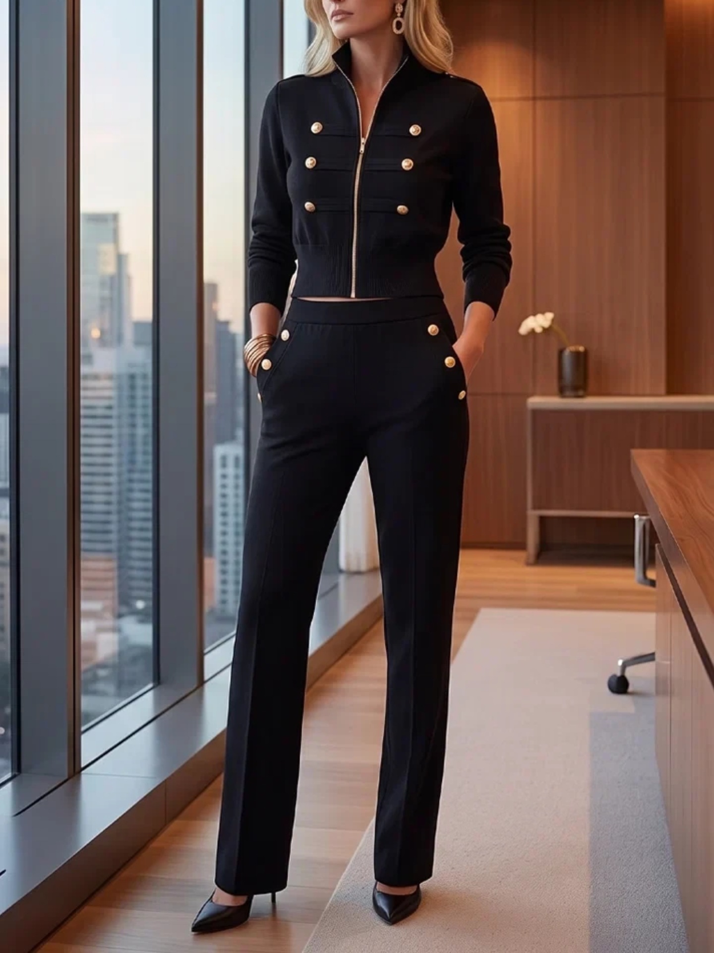 Lightweight Knit High-Waist Flared Two-Piece Set