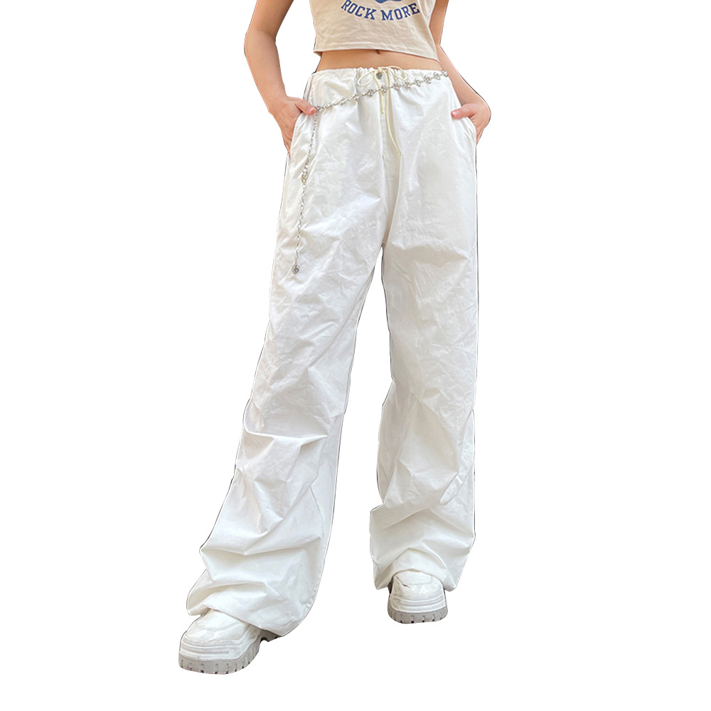 Women's Low-Rise Wide-Leg Cargo Pants with Big Pockets and Drawstring