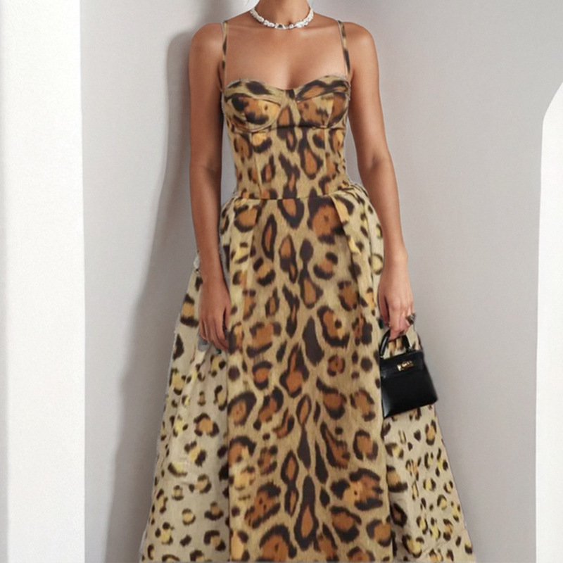 Sexy Leopard Print Sleeveless A-Line Dress with Waist