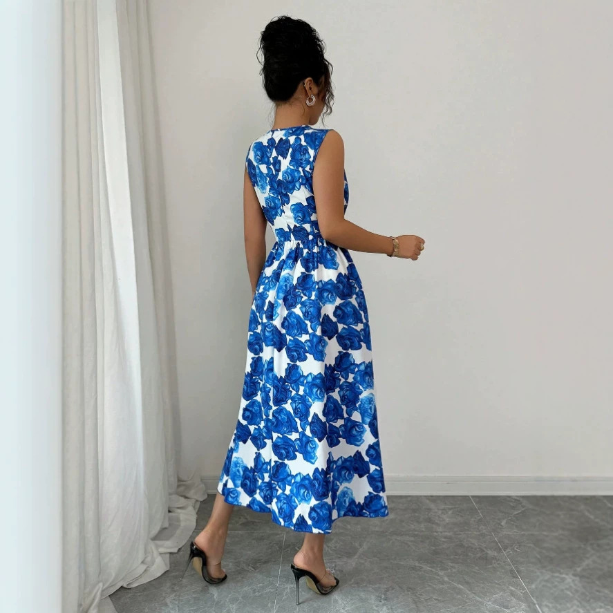 Printed Sleeveless A-Line Midi Dress