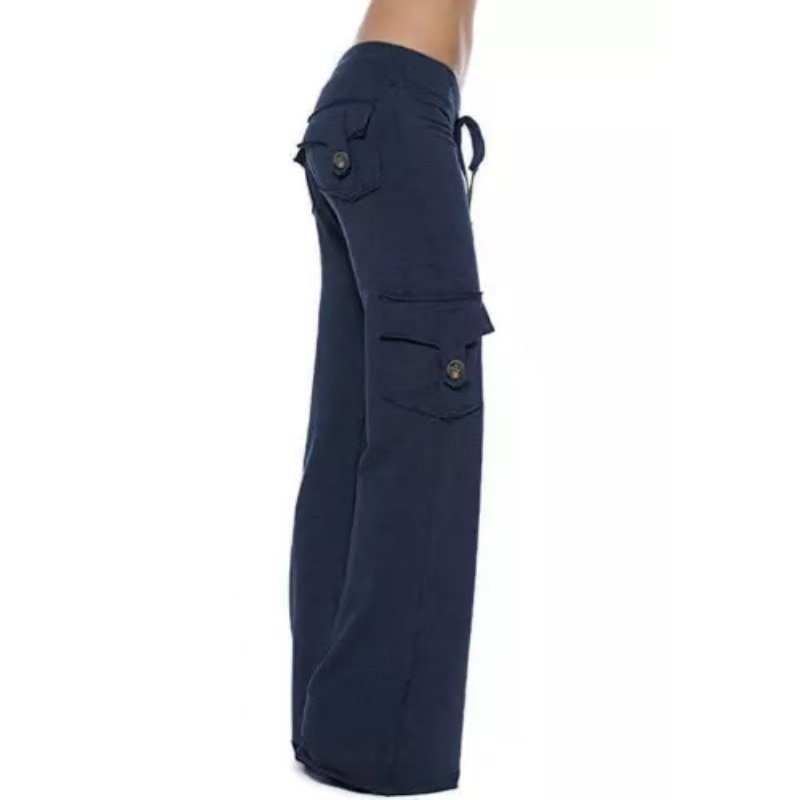 Women's Stretch Waist Yoga Pants with Button and Side Pockets