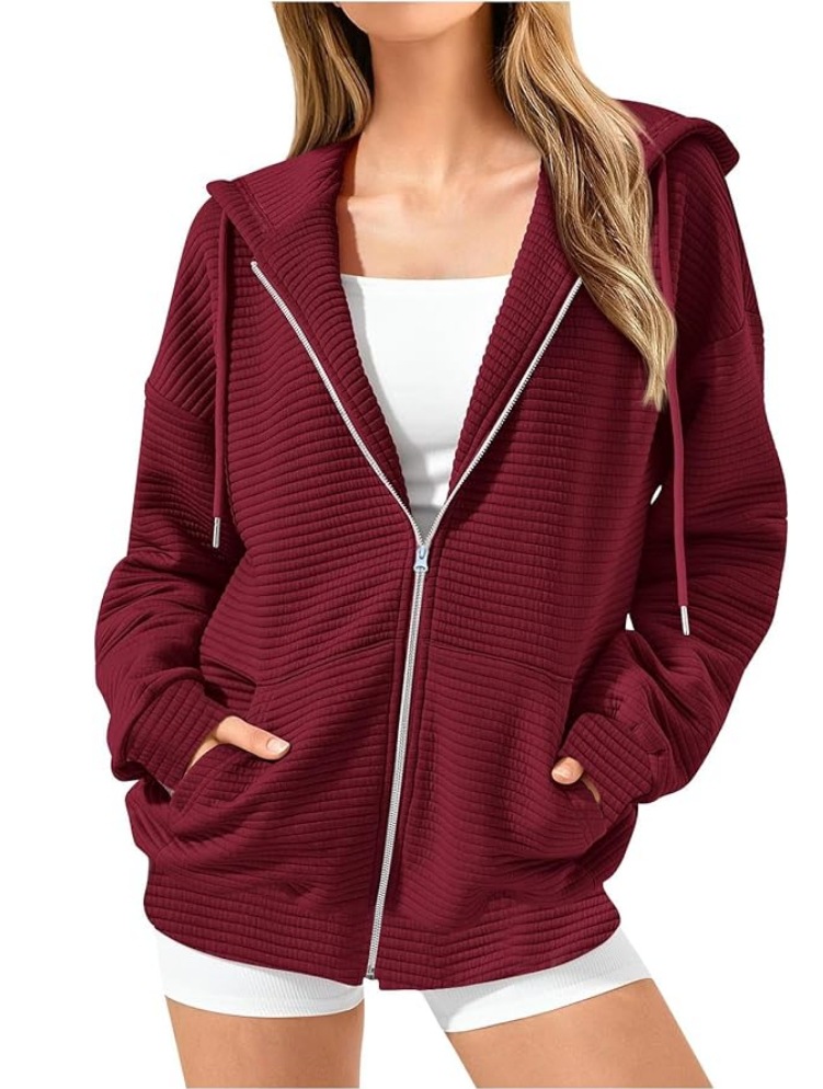 Long Sleeve Solid Color Zip-Up Hoodie with Pockets