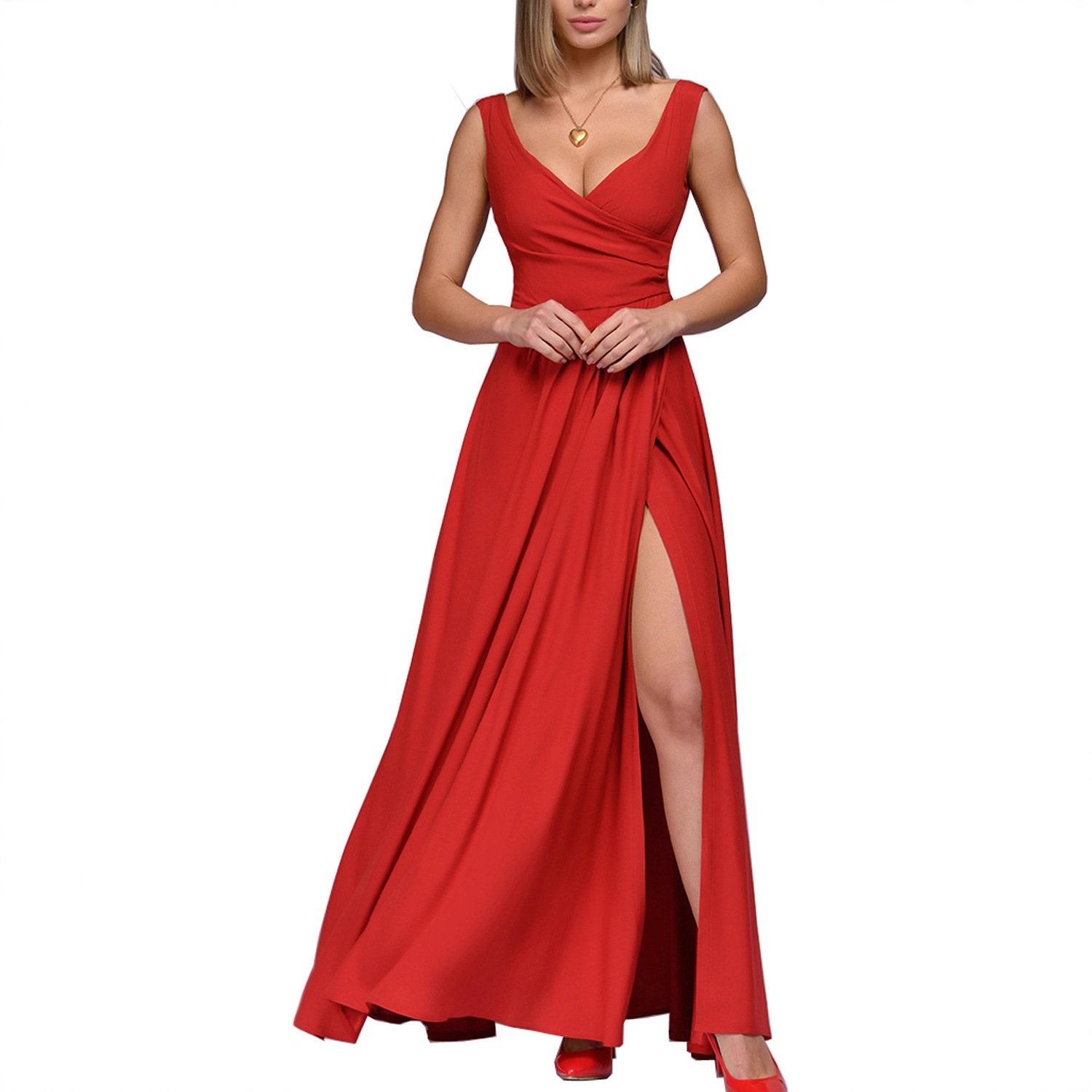 Summer Sleeveless Solid Color Waist-Cinched Long Dress