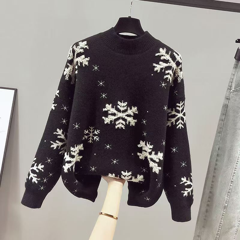 Women's Loose Knit Pullover Sweater Half Turtleneck Long Sleeve