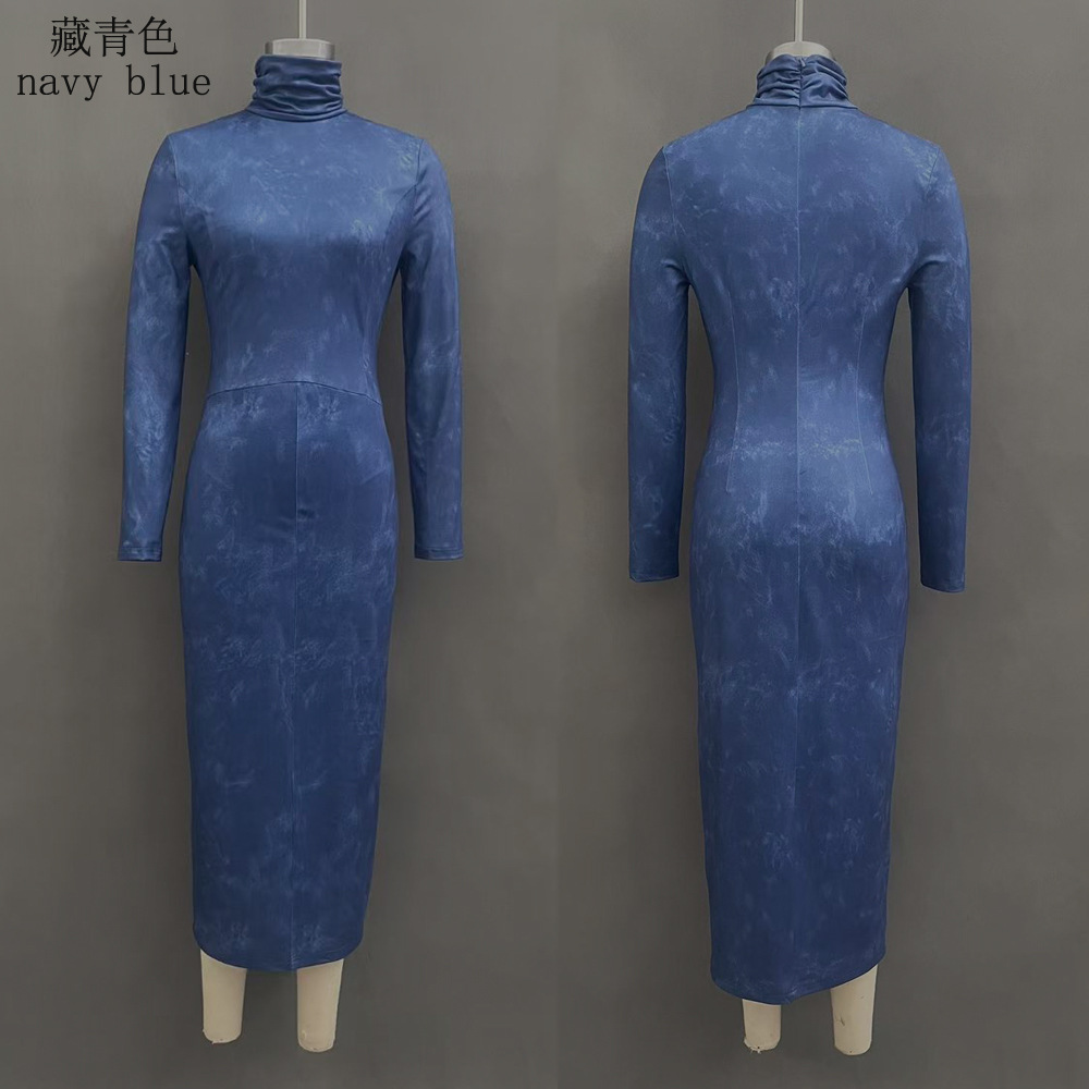 Women's Slim Fit Long Sleeve Bodycon Midi Dress Half Turtleneck