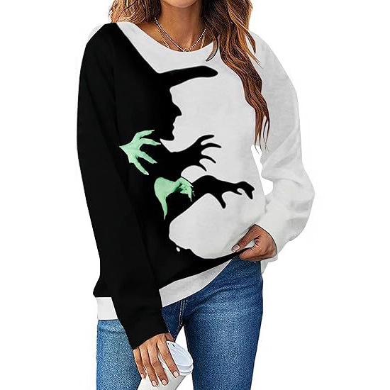 Women's Halloween Evil Witch Shadow Print Crewneck Sweatshirt