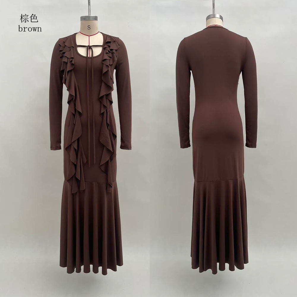 Women's Ruffle Long Sleeve Bodycon Mermaid Dress