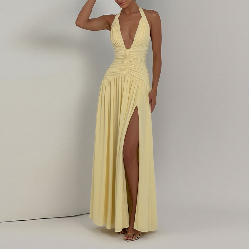 Women's Slim Fit Open Back Slit French Dress