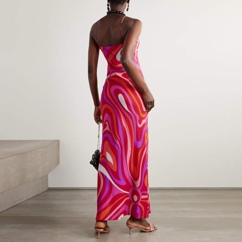 Women's Printed V-Neck Slit Cami Dress