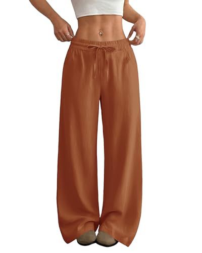 Women's Linen Wide-Leg High-Waist Pants Solid Color Casual Beach Vacation Trousers