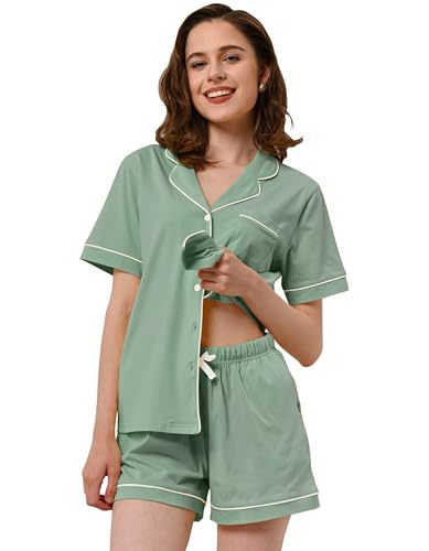 Women's Cuban Collar Short Sleeve Button Lounge Set