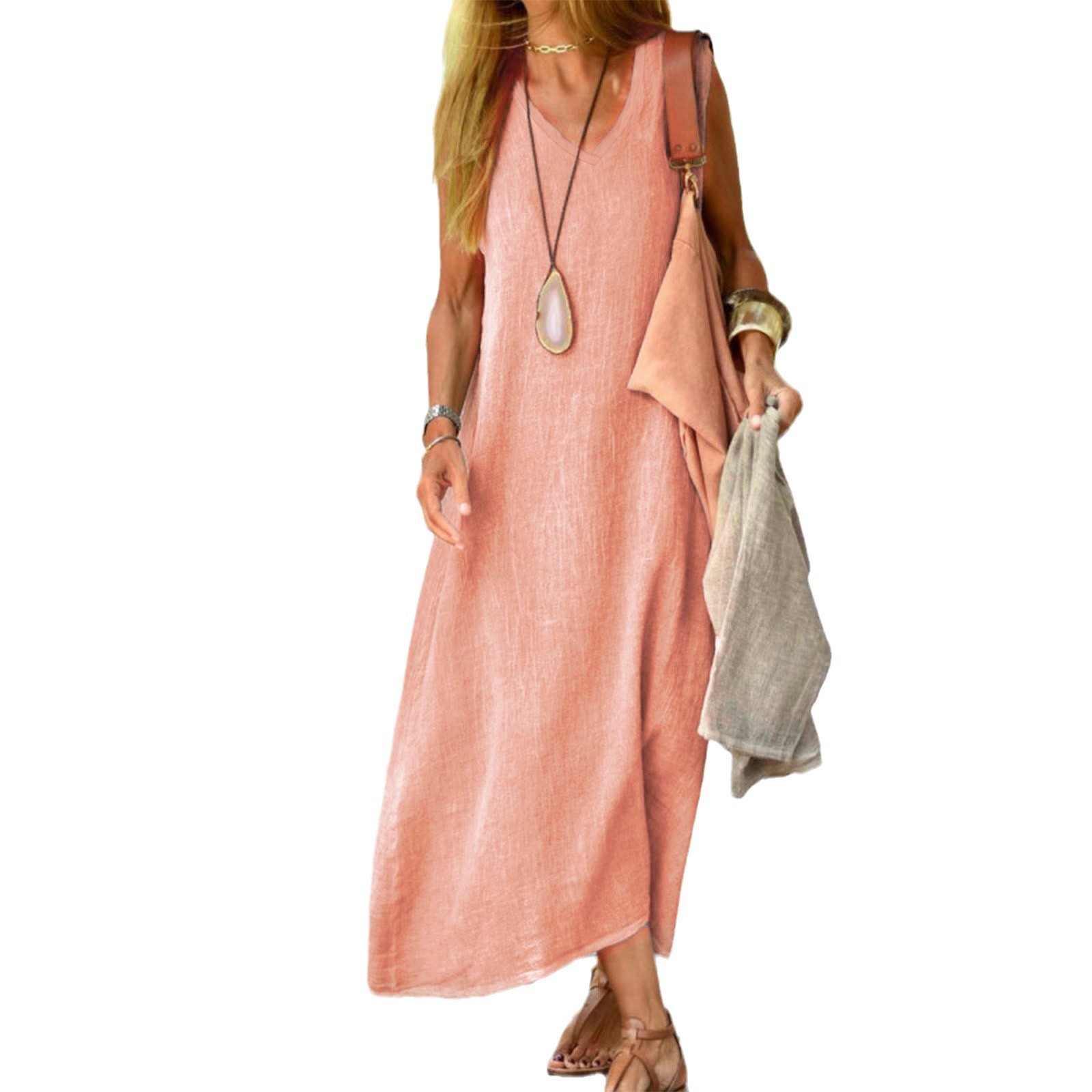 Plus Size Sleeveless V-Neck A-Line Maxi Dress