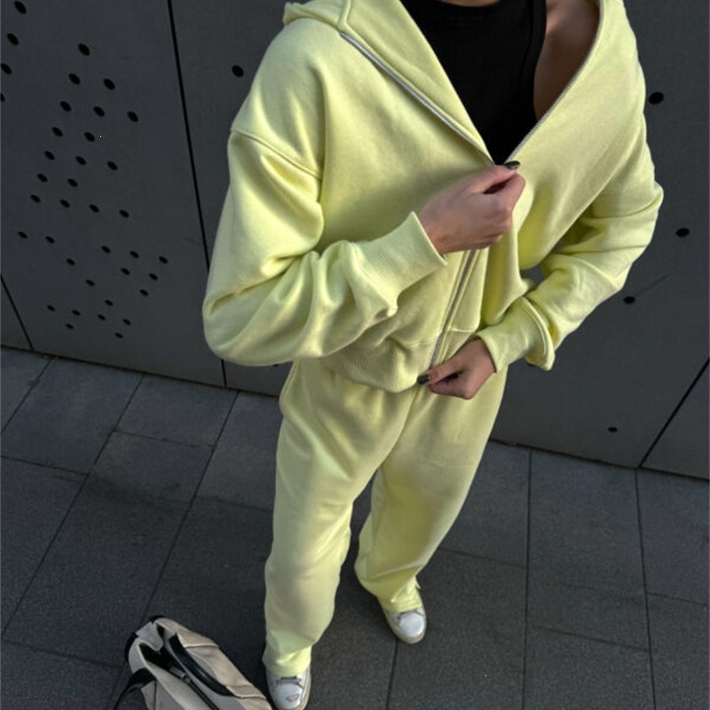 Women's Zip-Up Hooded Track Jacket and Drawstring Pants Set