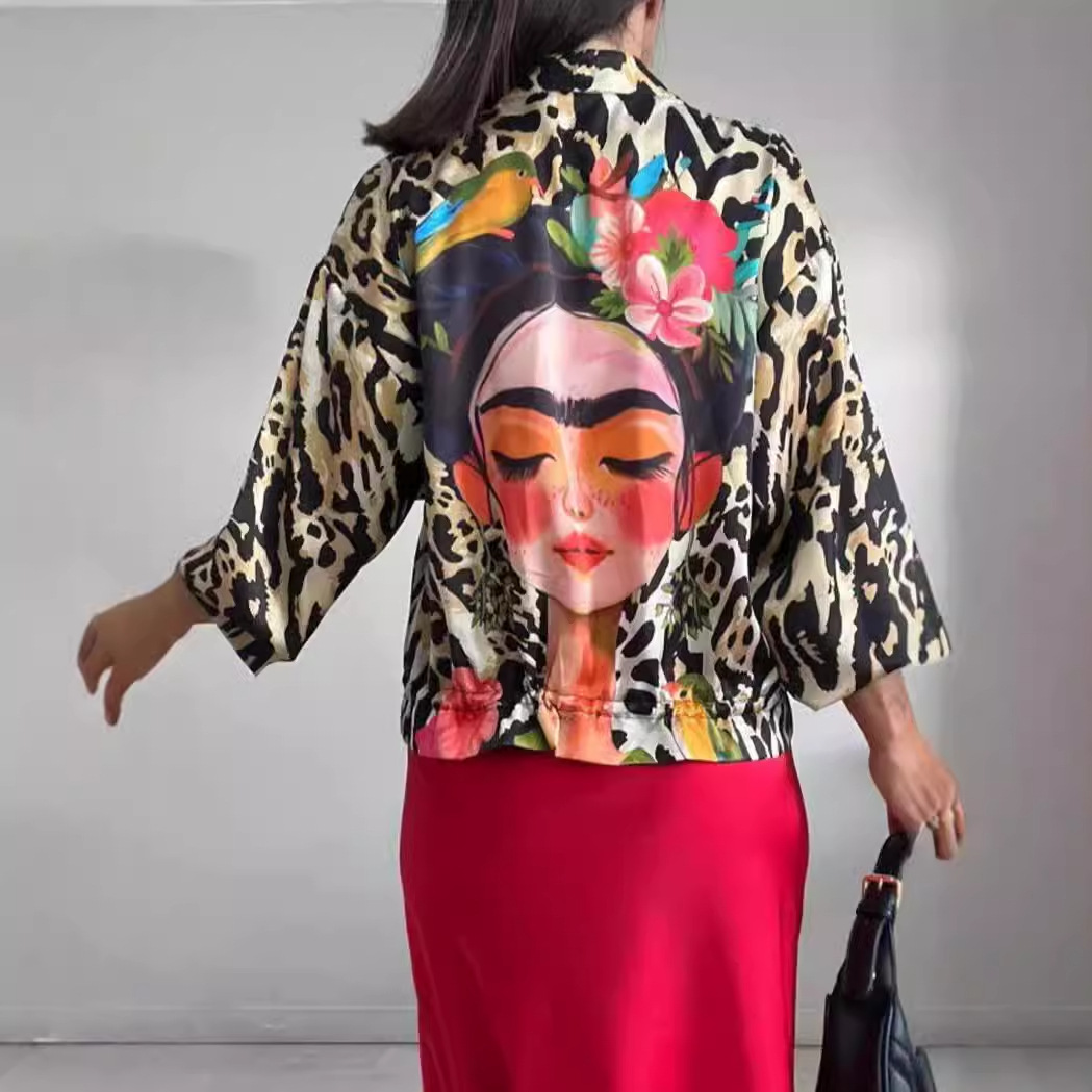Women's Leopard Print Zip-Up Jacket Casual Loose Fit