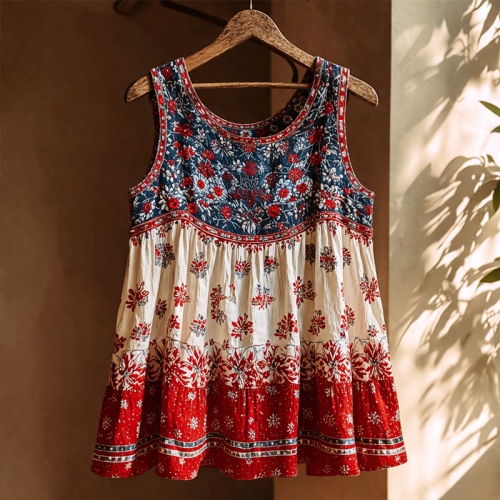 Women's Vintage Floral Sleeveless Tank Dress Casual