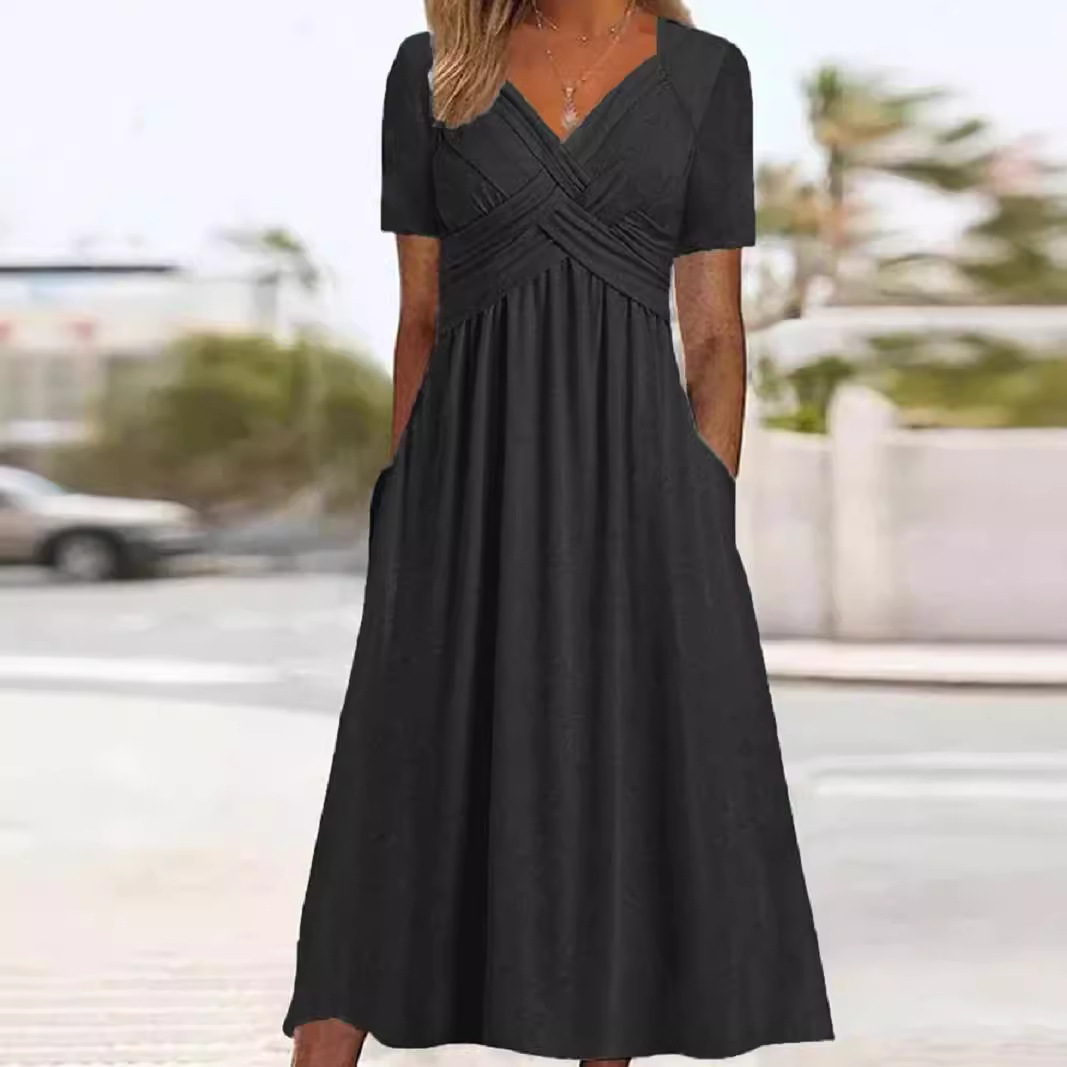 Women's Solid Color Short Sleeve Round Neck Umbrella Dress