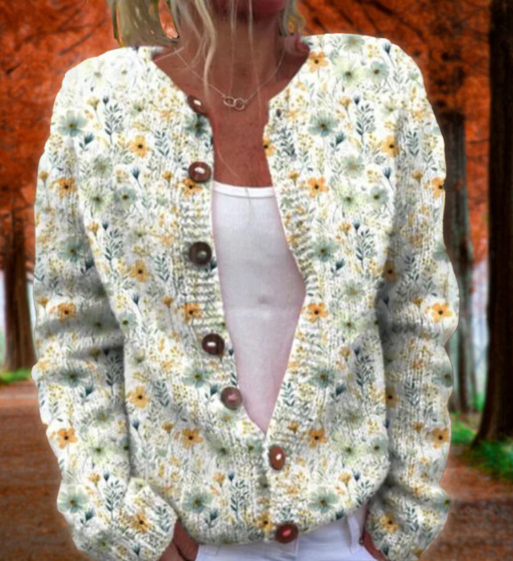 Women's Floral Print Button Cardigan Sweater
