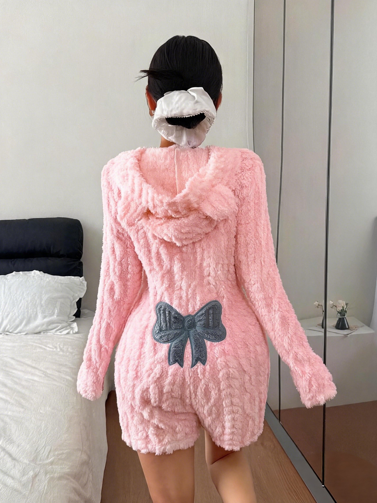 Women's Casual Solid Hooded Long Sleeve Fleece Jumpsuit