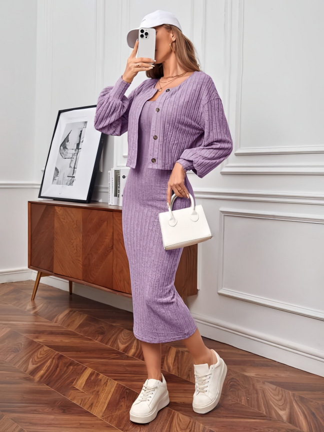 Women's Two-Piece Cardigan and Bodycon Dress Set