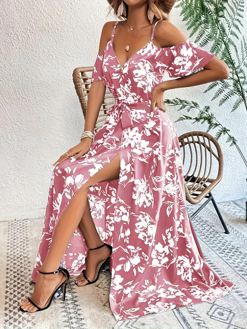 Sexy Spaghetti Strap Irregular Floral Beach Dress