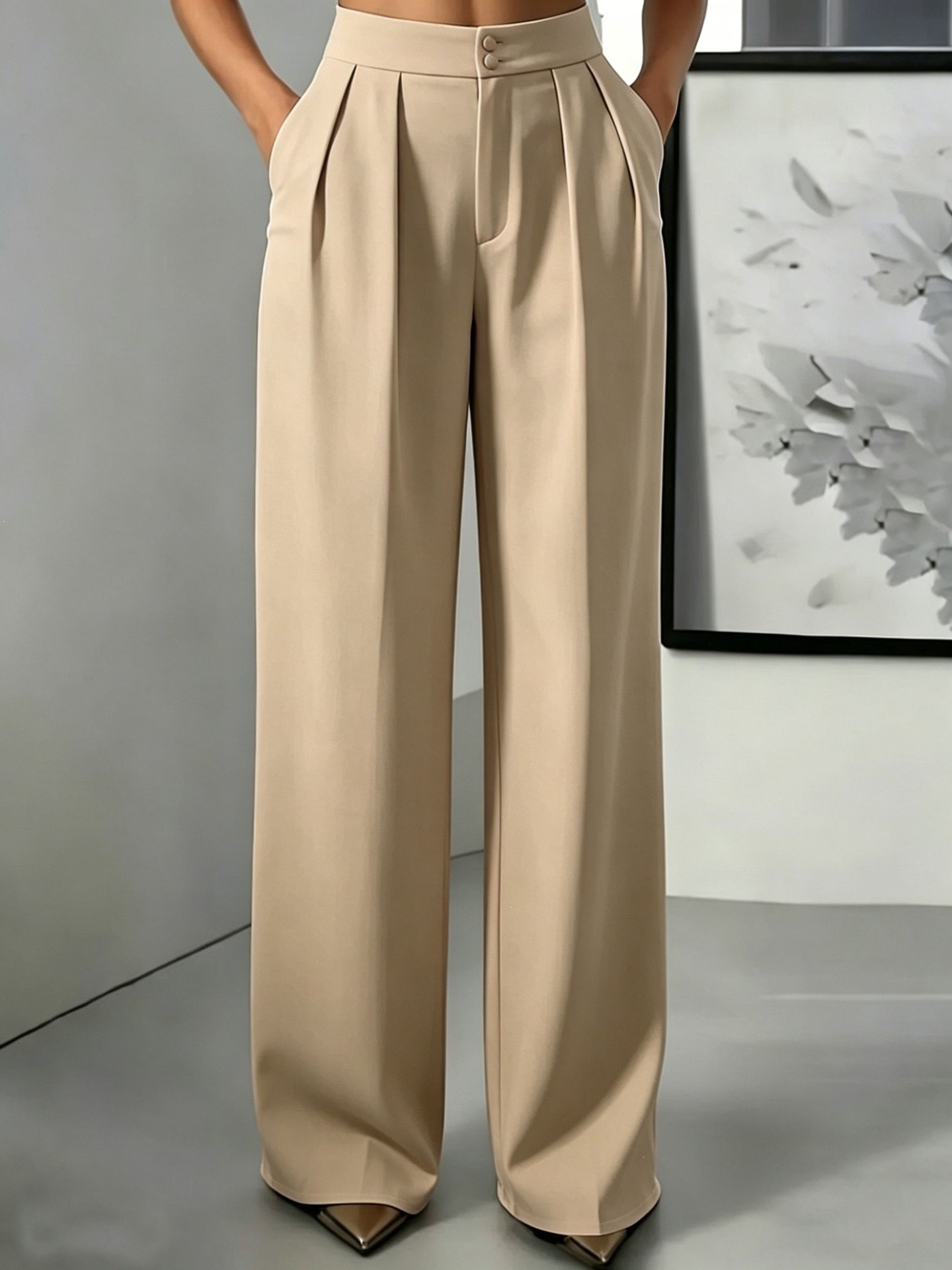 Women's High Waist Straight Leg Tailored Pants with Elastic Waist