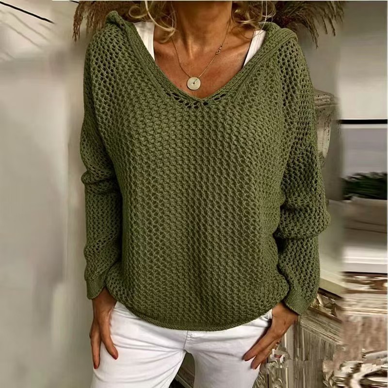 Hooded Knit Sun Protection Top Lightweight Loose Pullover