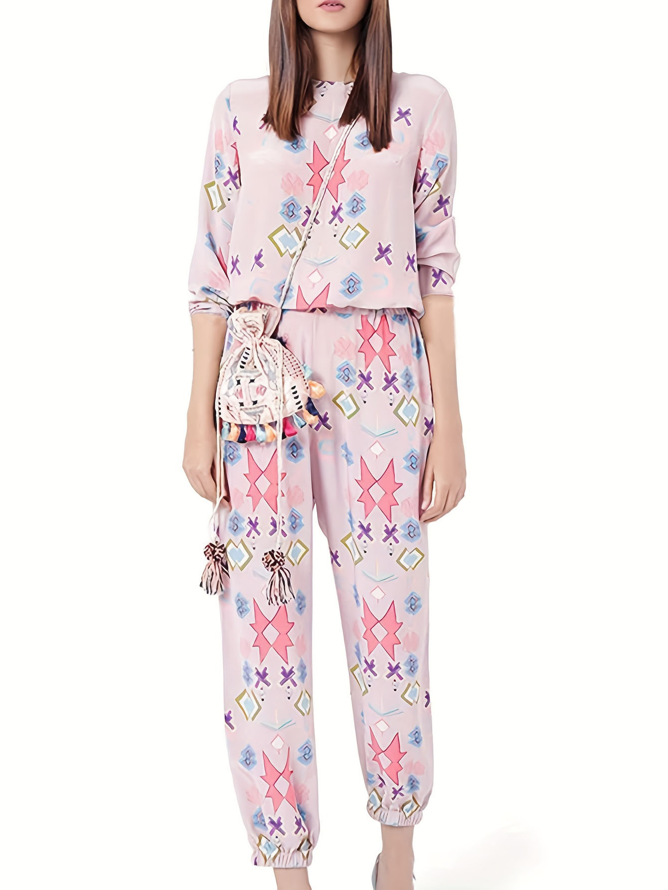 Women's Printed Long Sleeve Top and Pants Lounge Set
