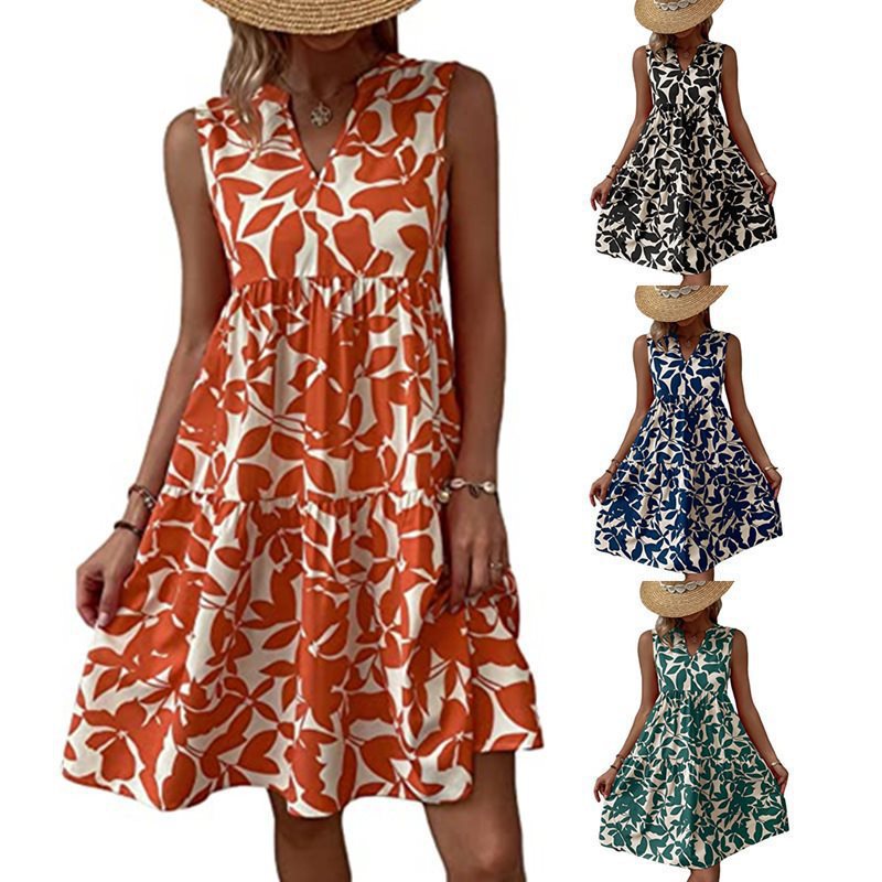 Boho V-Neck Pleated Floral Print Midi Dress