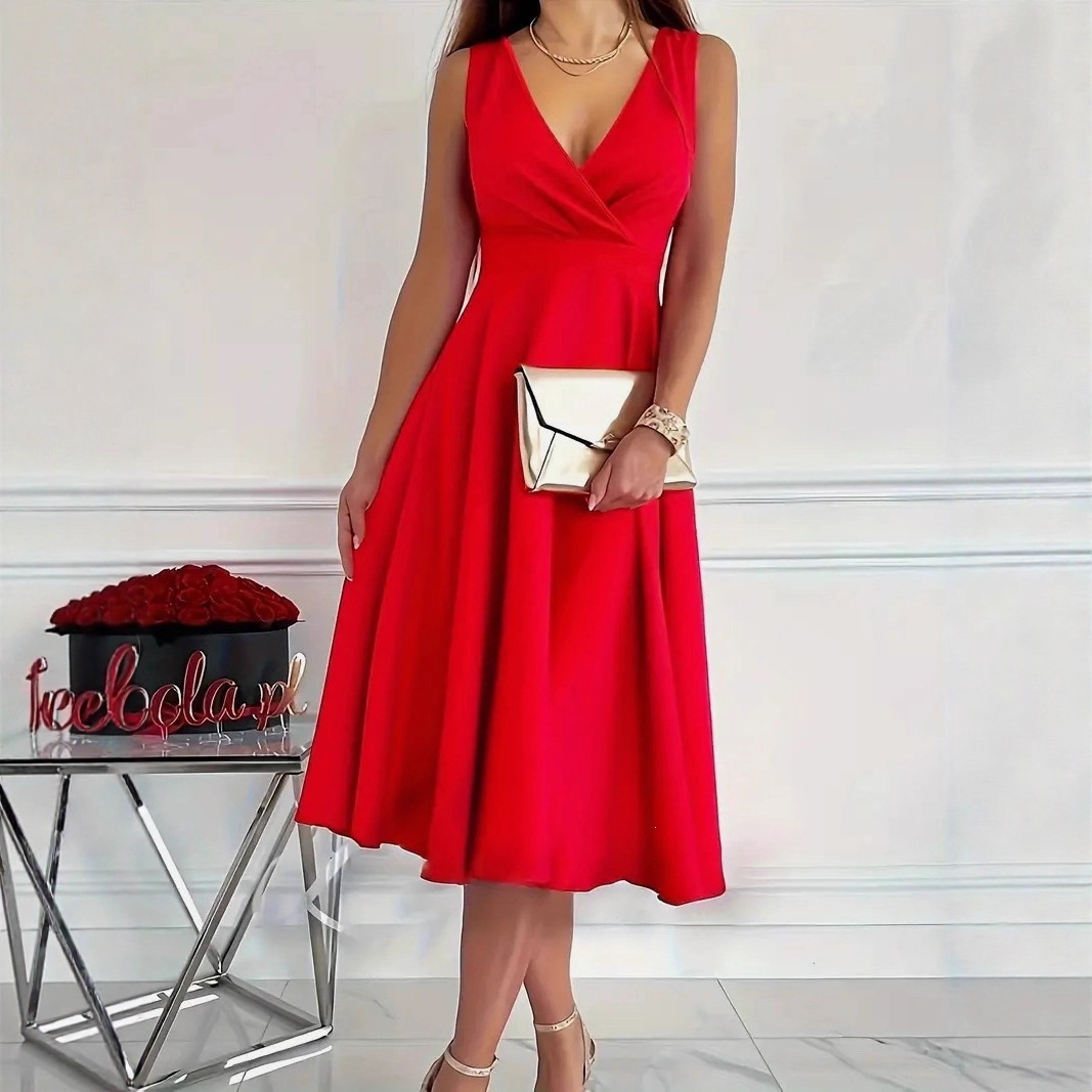 Sleeveless V-Neck High-Waist Midi Dress