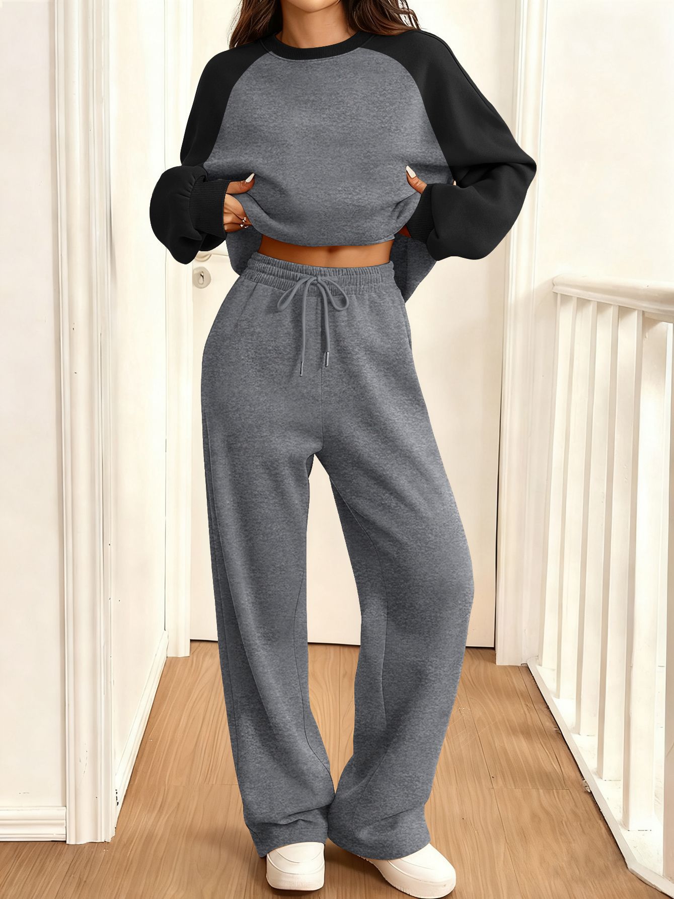 Women's Long Sleeve Casual Sweatsuit Set Colorblock Pullover
