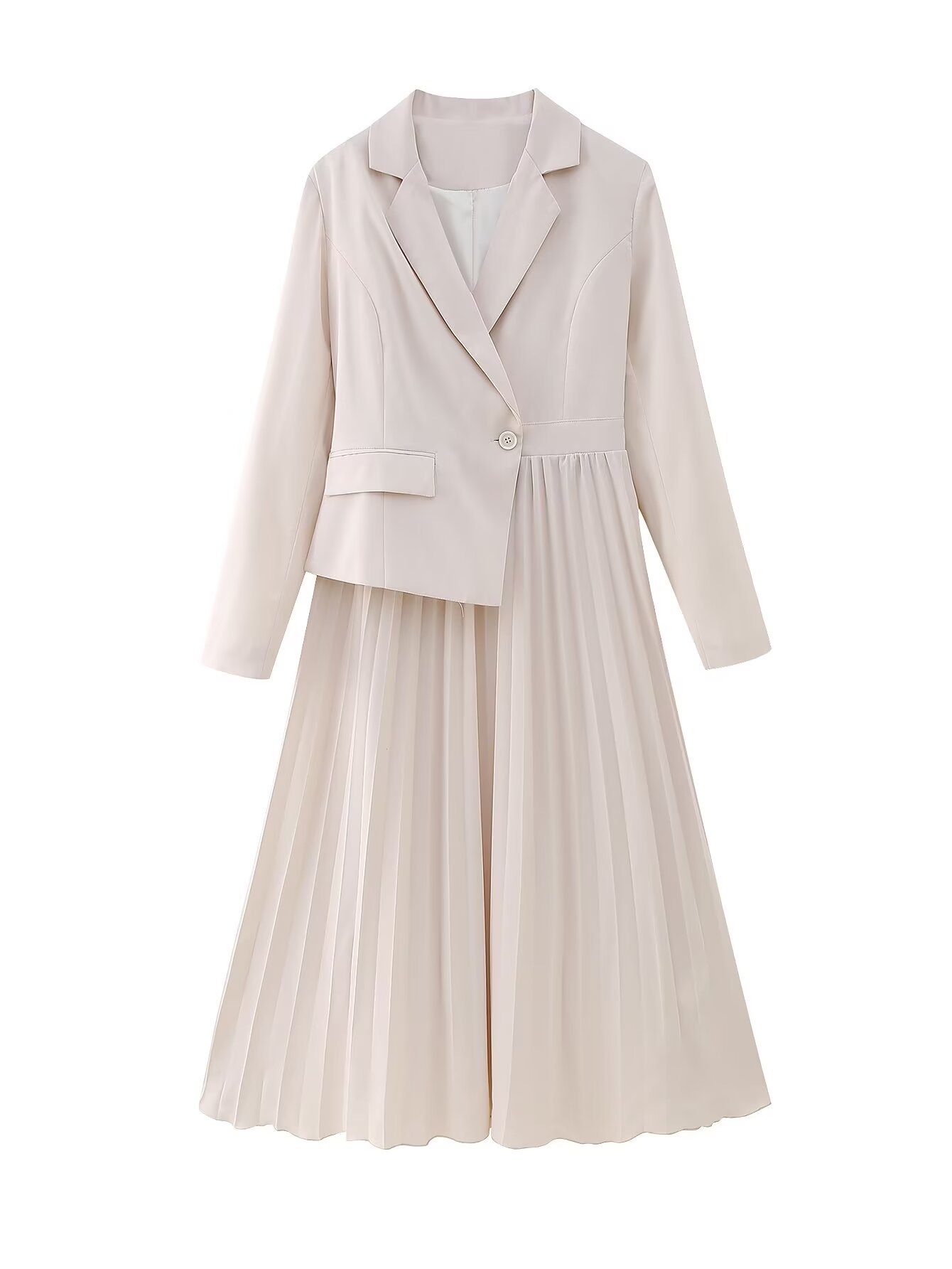 Women's Pleated Blazer Dress with Suit Collar