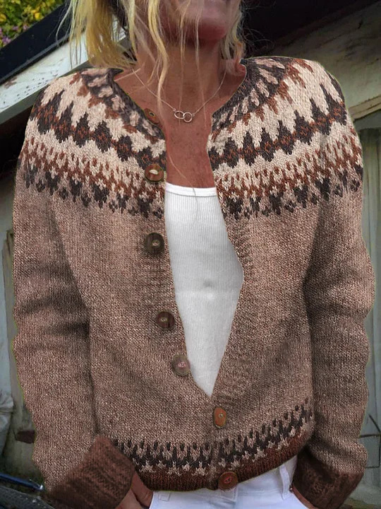 Women's Tribal Feather Print Button Cardigan Sweater