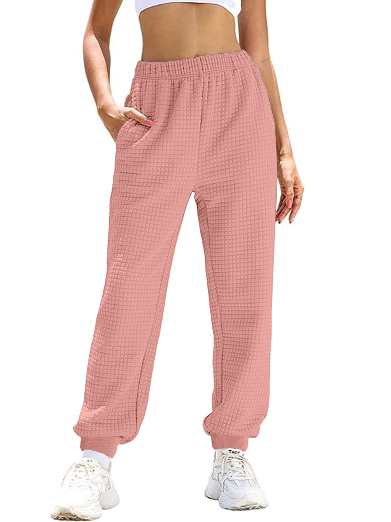 Waffle Knit Lounge Pants Straight Leg High Waist