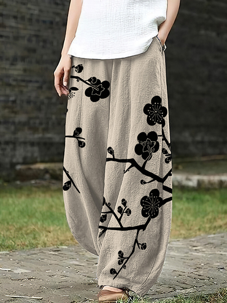 Women's Vintage Floral Print Casual Pants